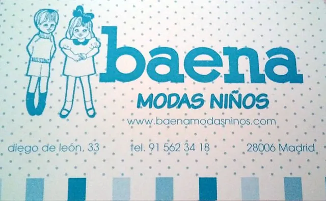 tarjeta de contacto Baena Modas Niños